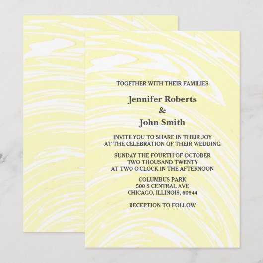 Invitation Elégant Abstrait jaune crème Mariage blanc ivoire (Devant / Derrière)