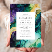 Invitation Élégant Abstrait Plum Green Mariage or