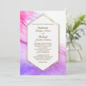 Invitation Élégant Abstrait violet rose Mariage de trame or (Debout devant)