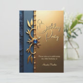 Invitation Elégant Acier Bleu Or Ornate fête d'anniversaire (Debout devant)