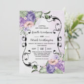 Invitation # Élégant aérien Boho floral violet et argent Mari (Debout devant)