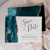 Invitation Élégant Agate Bleu Sarcelle Or Save the Date