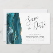 Invitation Élégant Agate Bleu Sarcelle Or Save the Date (Devant)