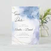 Invitation Élégant Agate Bleue mariage Enregistrez la Date (Debout devant)