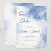 Invitation Élégant Agate Bleue mariage Enregistrez la Date (Devant / Derrière)