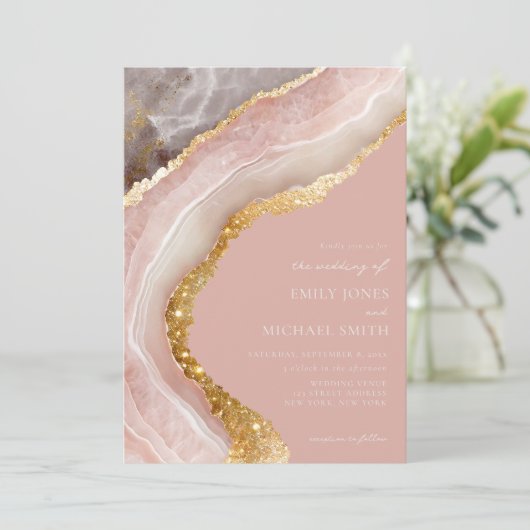 Invitation Élégant Agate de Pierre Marbre Chic Mariage (Debout devant)