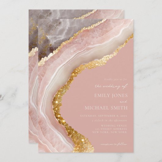 Invitation Élégant Agate de Pierre Marbre Chic Mariage (Devant / Derrière)