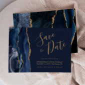 Invitation Elegant Agate Marine Blue Gold Enregistrer la date