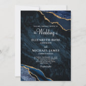 Invitation Élégant Agate Marine Mariage Monogramme bleu marin (Devant)