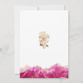 Invitation Élégant Agate rose or avec croix | Baptême (Dos)