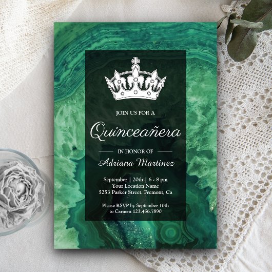 Invitation Élégant Agate vert moderne Quinceanera