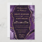 Invitation Élégant Agate Violet avec Accents Dorés Mariage (Devant)