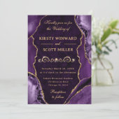 Invitation Élégant Agate Violet avec Accents Dorés Mariage (Debout devant)