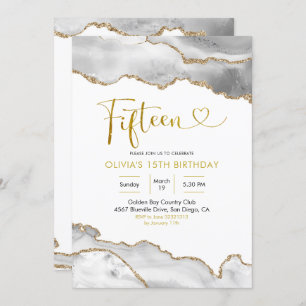 Invitation Elégant âge blanc et or Quinze Anniversaire