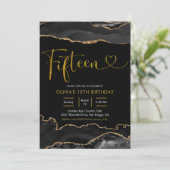 Invitation Elégant âge noir et or Quinze Anniversaire (Debout devant)