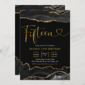 Invitation Elégant âge noir et or Quinze Anniversaire (Devant / Derrière)