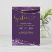 Invitation Élégant âge violet et or Seize Anniversaire (Debout devant)