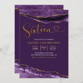 Invitation Élégant âge violet et or Seize Anniversaire (Devant / Derrière)