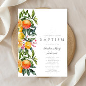 Invitation Élégant Agrumes Botaniques Religieux Fille Baptême