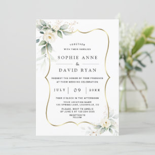 Invitation Elégant Airy Greenery Fleurs blanches Mariage or