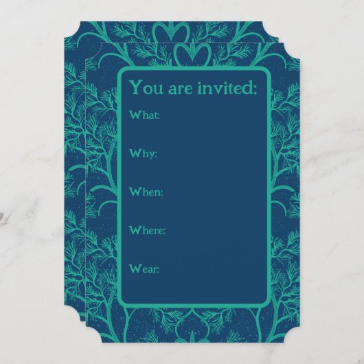 Invitation Elégant algues Turquoise et turquoise QR Code RSVP (Devant / Derrière)