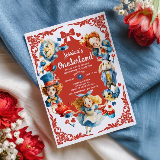 Invitation Elegant Alice in ONEDERLAND Cute 1st Birthday