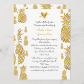 Invitation élégant ananas doré tropical mariage d'été (Devant / Derrière)