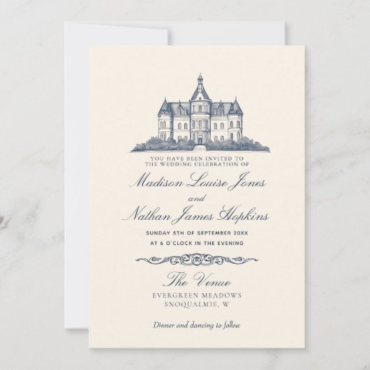 Invitation Élégant Ancien Château Manor Mariage (Devant)