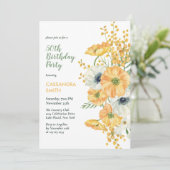 Invitation Elégant Anémone Floral Orange & Blanc Anniversaire (Debout devant)