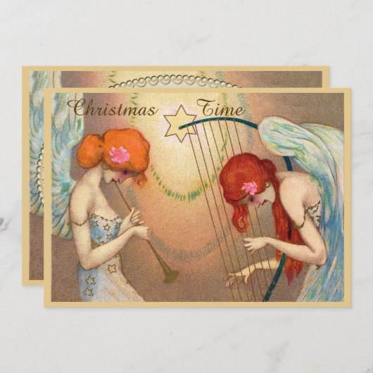 Invitation Élégant Anges & Musique Noël (Devant / Derrière)