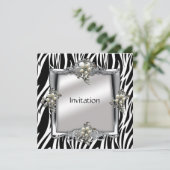 Invitation Élégant animal Zebra Bijou d'argent Flo (Debout devant)