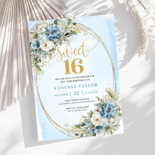 Invitation Élégant Anniversaire 16 Ans Bleu Poussiéreux de Ve