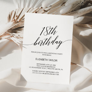 Invitation Elégant Anniversaire 18 Ans Calligraphie Noire