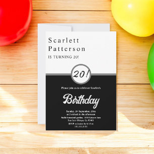 Invitation Elégant Anniversaire 20 Ans Tendance Chic Noir Et