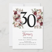 Invitation Élégant Anniversaire 30 ans Fleurs (Devant)