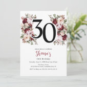 Invitation Élégant Anniversaire 30 ans Fleurs (Debout devant)