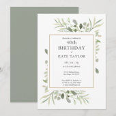 Invitation Élégant Anniversaire 40 ans Aquarelle Dorée (Devant / Derrière)