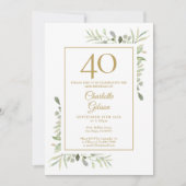 Invitation Élégant Anniversaire 40 ans Aquarelle Vert (Devant)