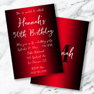 Invitation Elégant Anniversaire 50 ans ombré noir et rouge