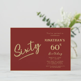 Invitation Élégant Anniversaire 60 Ans Écriture Pinceau Rouge
