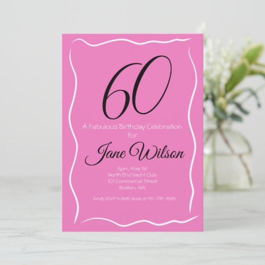 Invitation Elégant Anniversaire 60 ans Féminin Rose et Fabule (Debout devant)