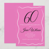 Invitation Elégant Anniversaire 60 ans Féminin Rose et Fabule (Devant / Derrière)