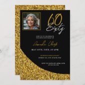 Invitation Élégant Anniversaire 60 ans Noir et Pailleur Doré (Devant / Derrière)