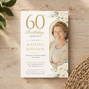 Invitation Élégant Anniversaire 60 Ans Photo Personnalisée Fl