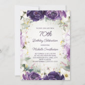 Invitation Elégant Anniversaire 70 Ans Fleurs Blanches Violet (Devant)
