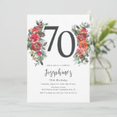 Invitation Élégant Anniversaire 70 ans Fleurs Orange et Rouge (Debout devant)