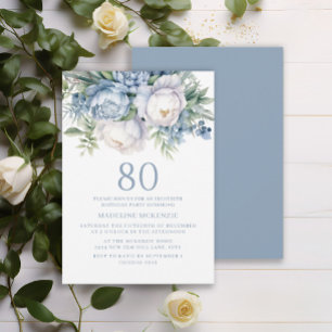 Invitation Elégant Anniversaire 80 ans Bleu Poussiéreux Blanc