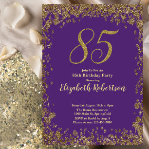 Invitation Elégant Anniversaire 85 ans Violet et Or