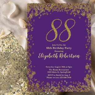 Invitation Élégant Anniversaire 88 ans Violet et Or