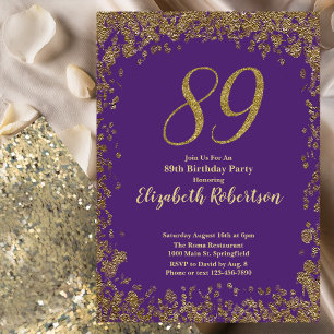Invitation Élégant Anniversaire 89 ans Violet et Or